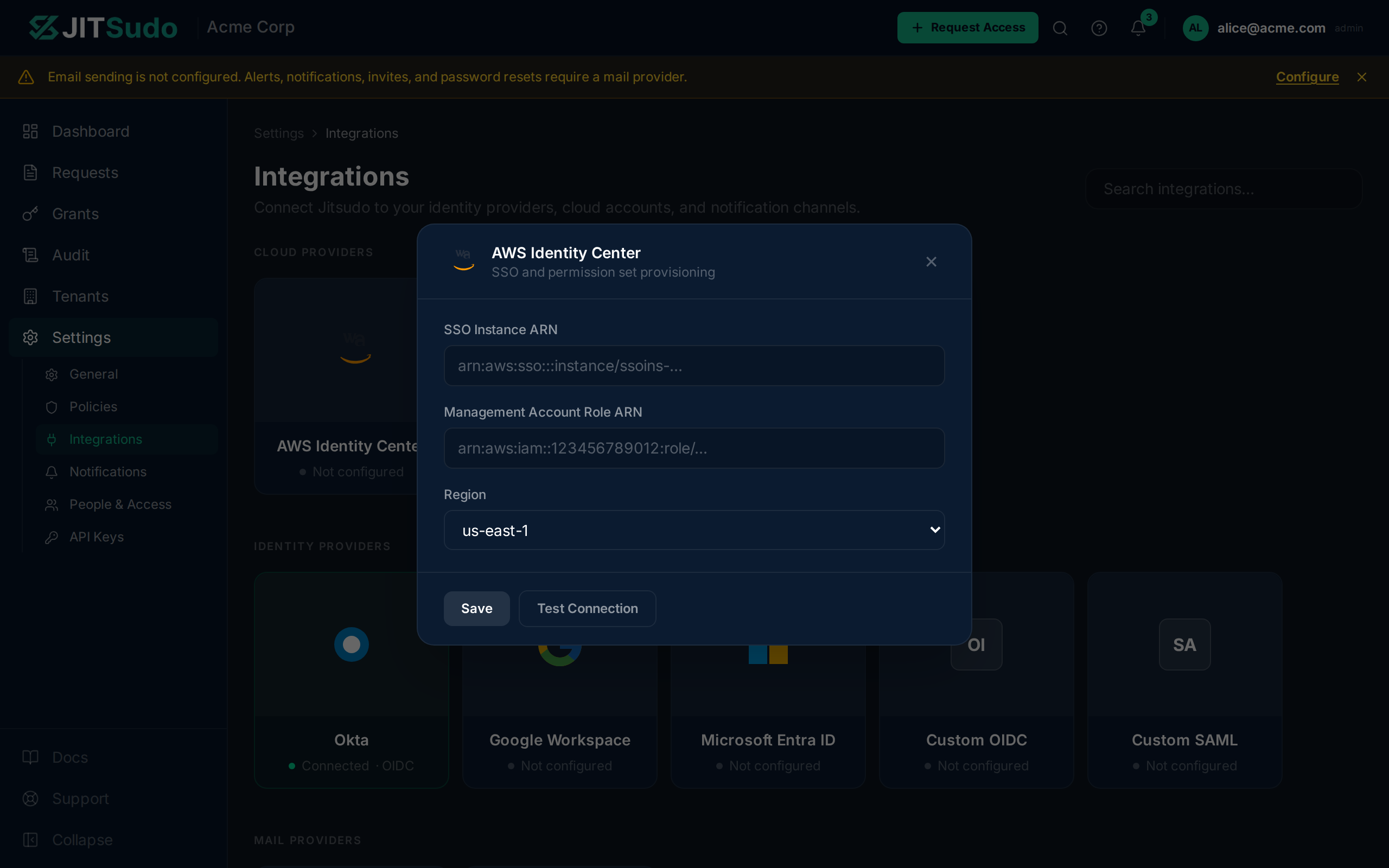 Integration configuration modal