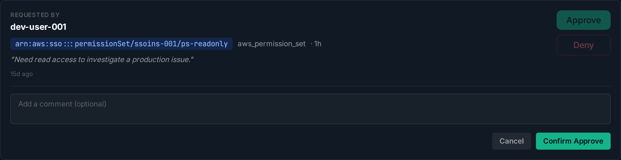 Approve form with optional comment field